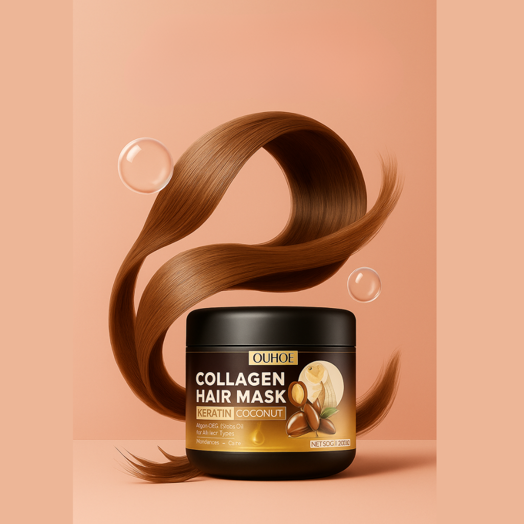 قناع الشعر بالكولاجين من OUHOE – ترميم عميق بالكيراتين وزيت جوز الهند